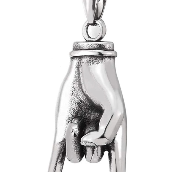 Richsteel Rock Roll Hand Pendant Necklace Stainless Steel  30inches Punk Rock Roll Chain MEN WOMEN